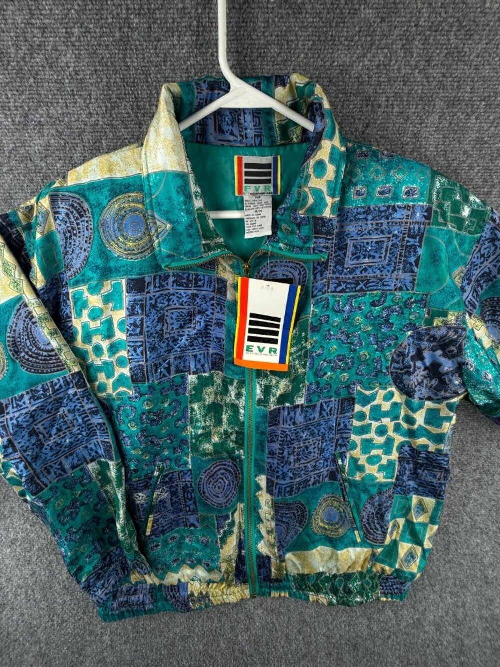 VTG NWT EVR Silk Jacket Geometric Full Zip Medium Colorful 80s ROUSSO Colorful